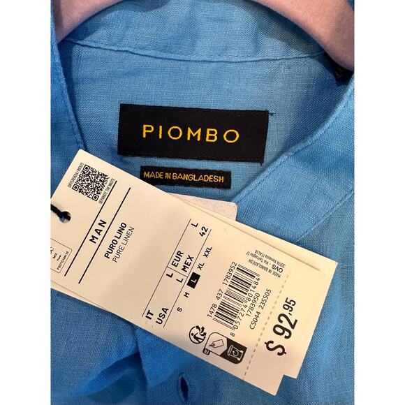 Piombo Pure Linen Long Sleeve Shirt with Mandarin Collar L - Picture 9 of 10